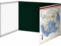 Доска аудиторная, меловая, магнитно-маркерная, трехэлементная (клетка, линейка, пропись, карта мира) + комплект тематических магнитов - «site66.local» - Алматы